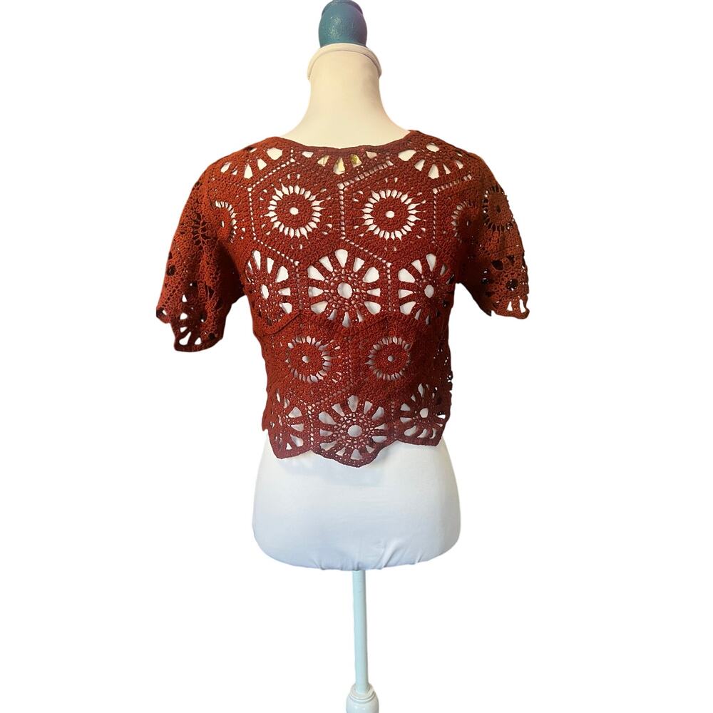 Rebellion Again Rust Orange Crochet Crop Top Small - Picture 5 of 10
